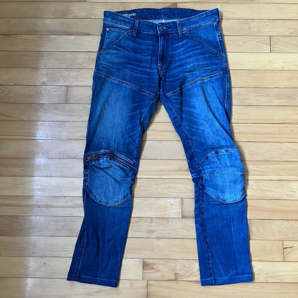 G-Star Raw 5620 3D Zip Knee Super Slim Blue Moto Jeans Mens 33x36